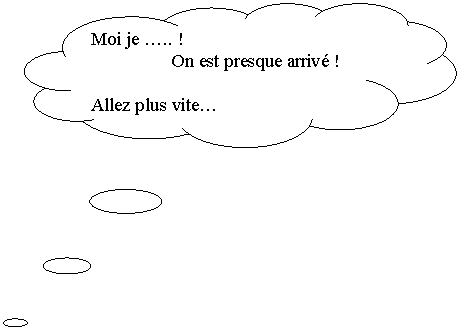 Penses: Moi je .. !                       
                 On est presque arriv ! 

Allez plus vite

