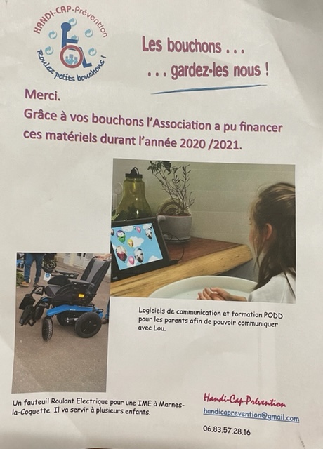 ce que l'on a achet avec les bouchons !